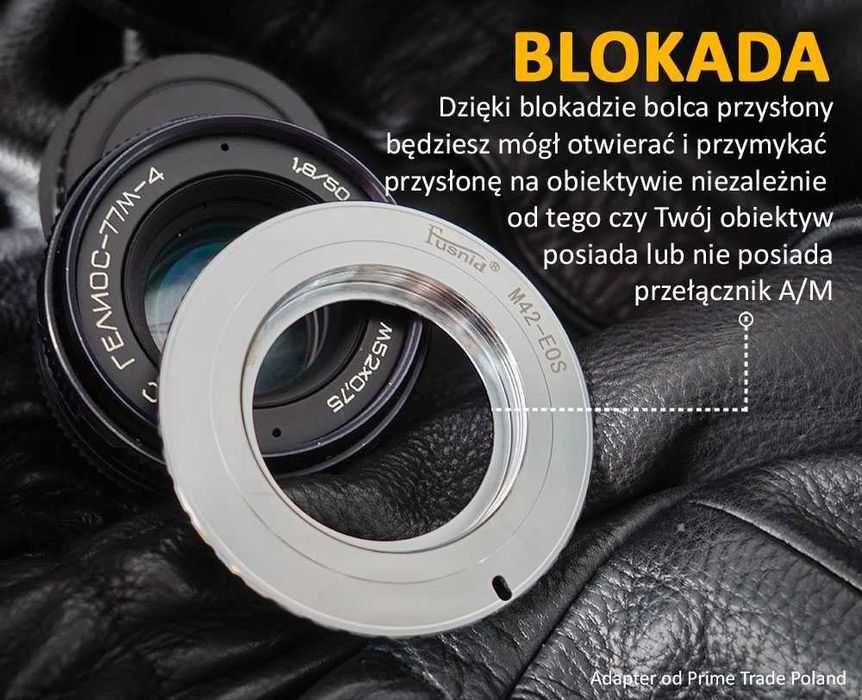 Adapter M42 - Canon EOS gwin 42 mm BEZ BLOKADY dla Takumar Carl Zeiss