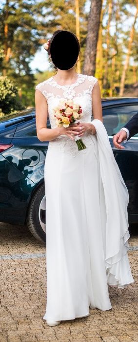 Suknia ślubna Nerita 34-36, 165cm, z długim trenem, welon