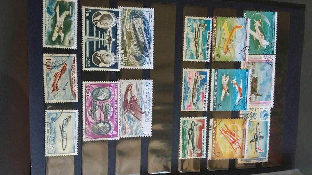 Colecção rara de selos sobre aviação de todo mundo