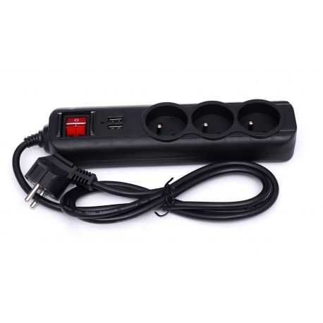 Przedłużacz z dwoma portami USB 1,5m 3 gniazda KD4031