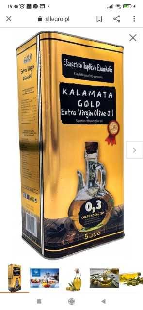 Grecka Oliwa z Oliwek Extra Virgin 5l GOLD KALAMATA 0,3% KWASOWOŚĆ