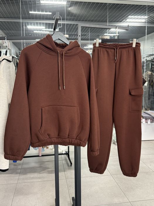 Спортивний костюм жіночий коричневий на флісі теплий розмір L Л