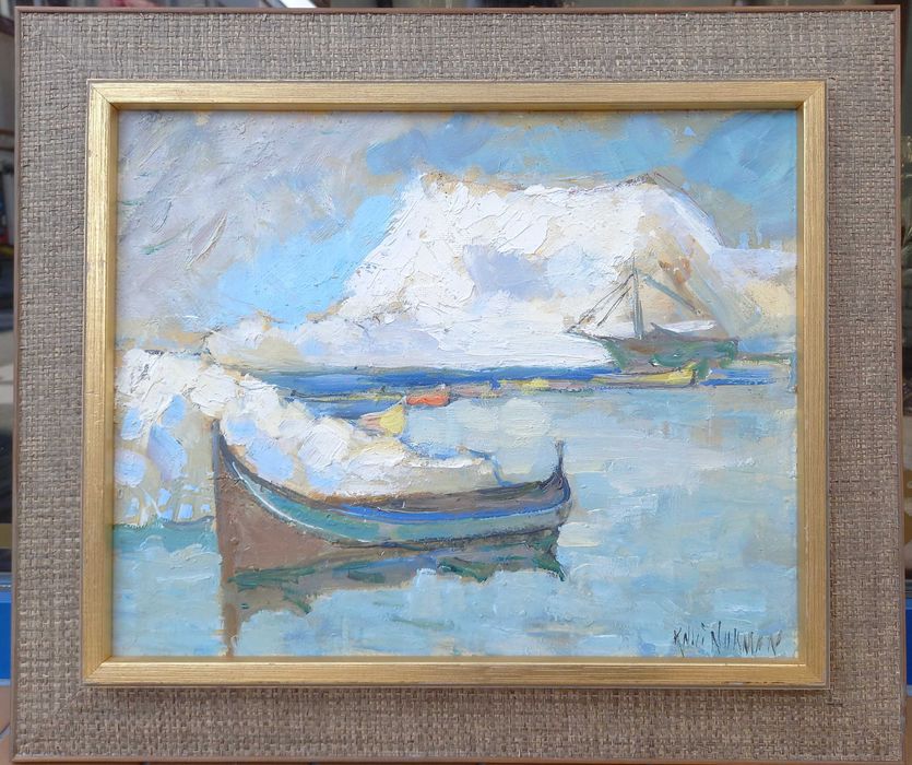 Lofoty zimą, olej/płyta, Knut Norman ur. 1896 zm. 1977