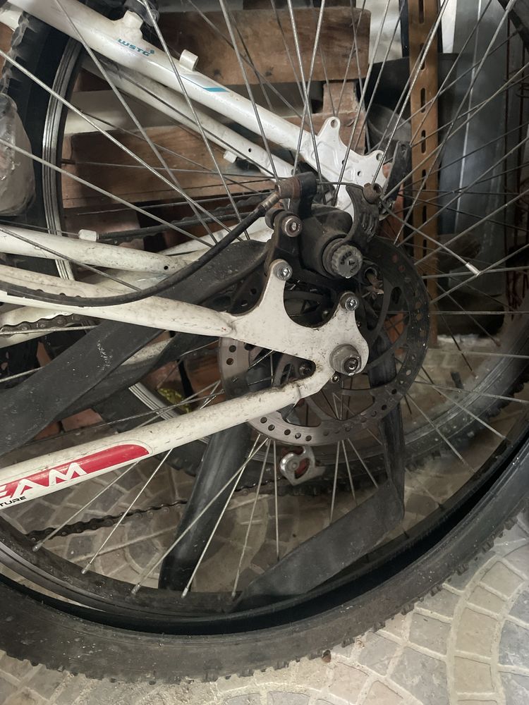 Bicicleta com suspensão e travões de disco