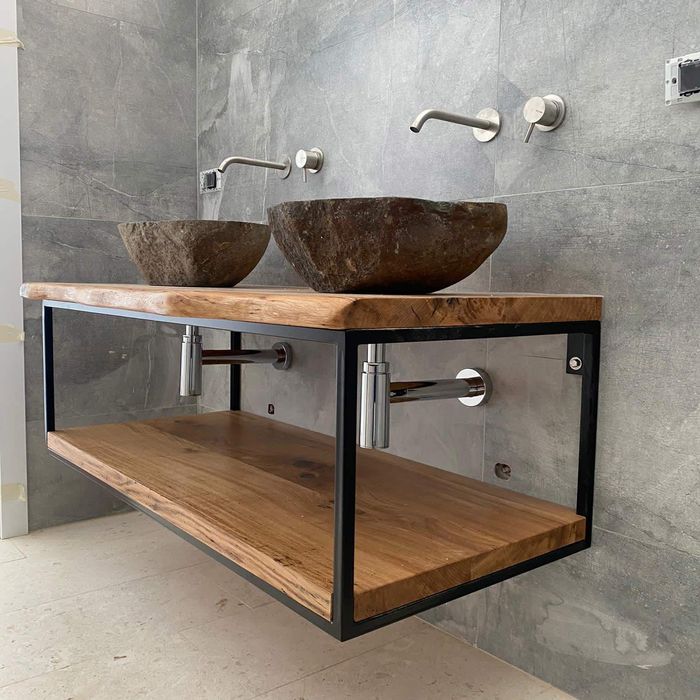 Blat łazienkowy lite drewno dębowy live edge