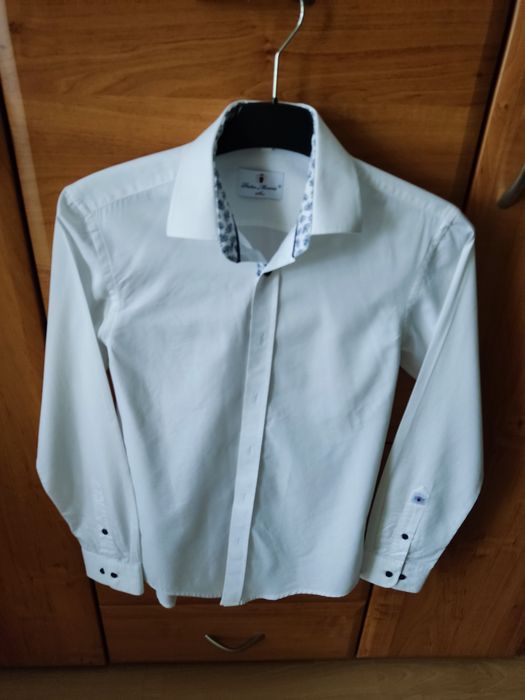 2x koszula męska młodzieżowa biała z długim rękawem XS 36 typu SLIM