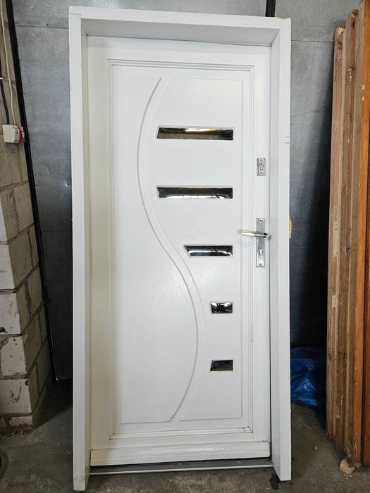 DRZWI Zewnętrzne Drewniane Sosnowe Wejściowe 96x207cm Białe