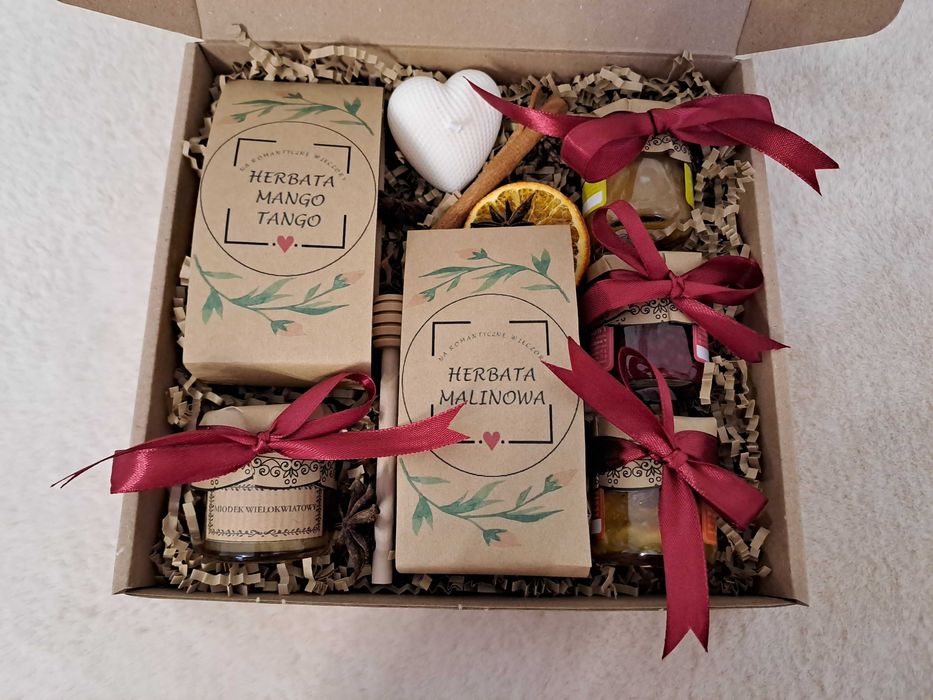 Box herbata mango i malina, musy,czerpak,miód,świeca sojowa
