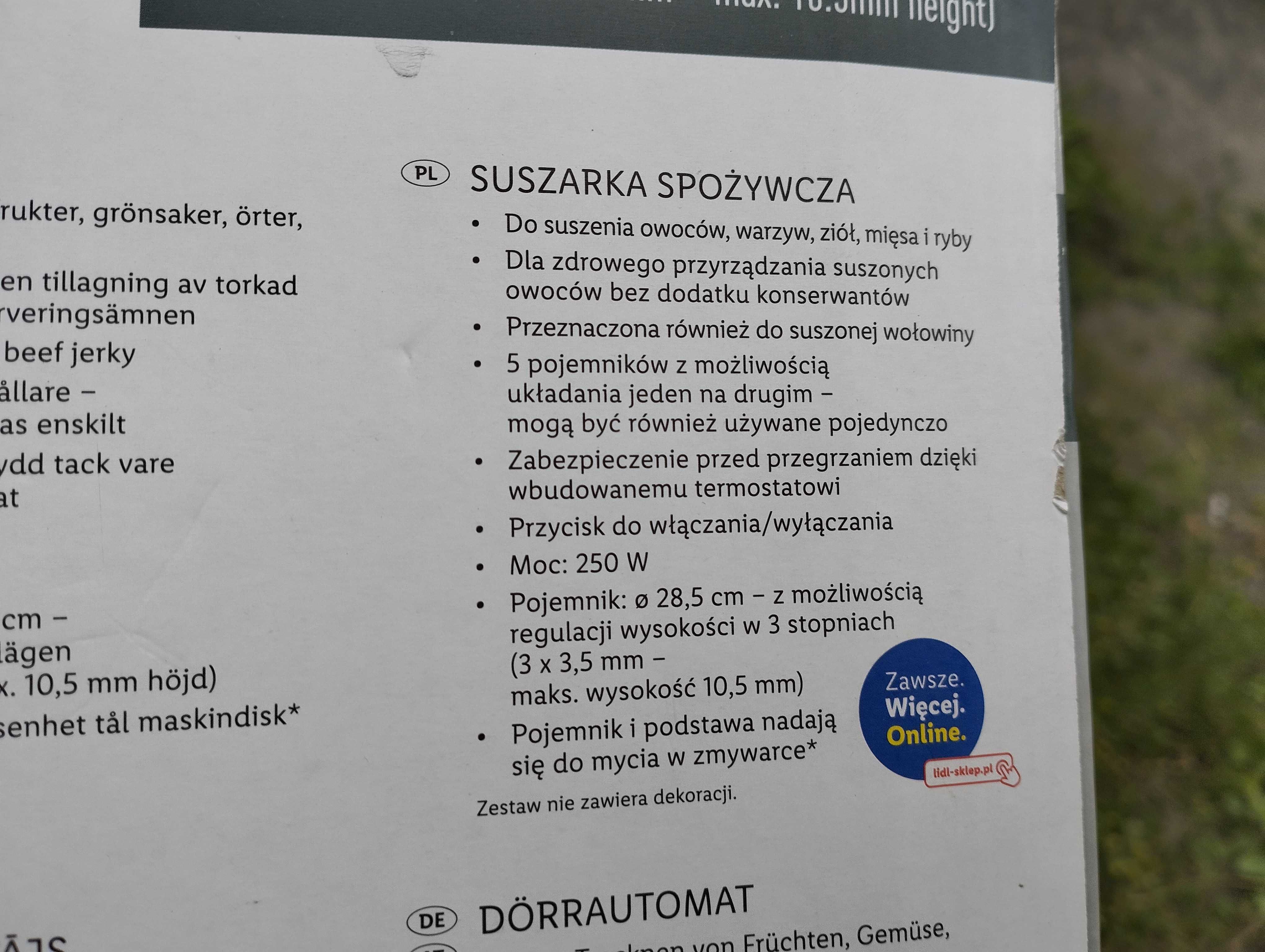 Suszarka do żywności SDAG 250 A1 250W 5 poziomów grzybów owoców NOWA !