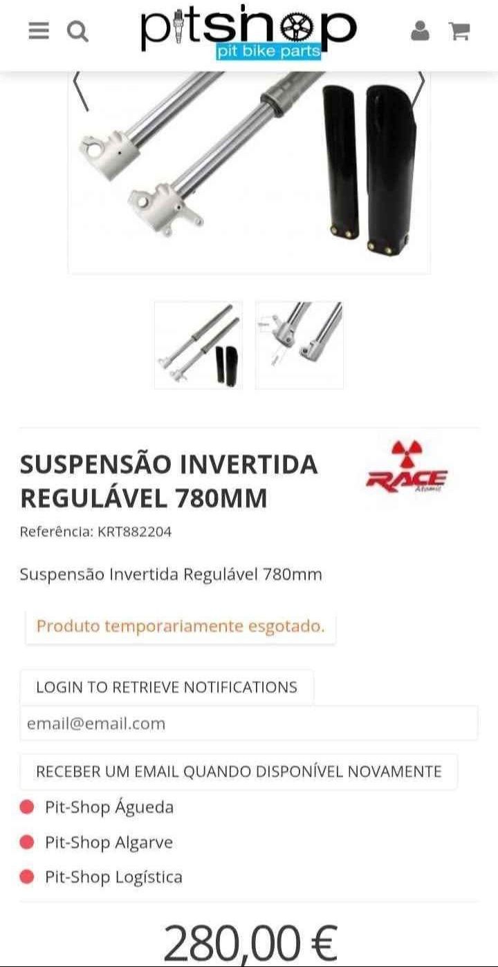 Suspensão invertida regulável 780mm Nova