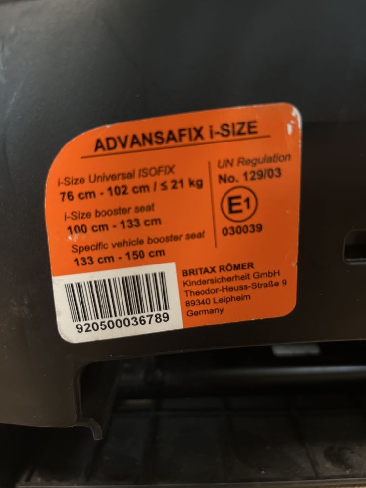Britax römer advansafix i size 76-150cm