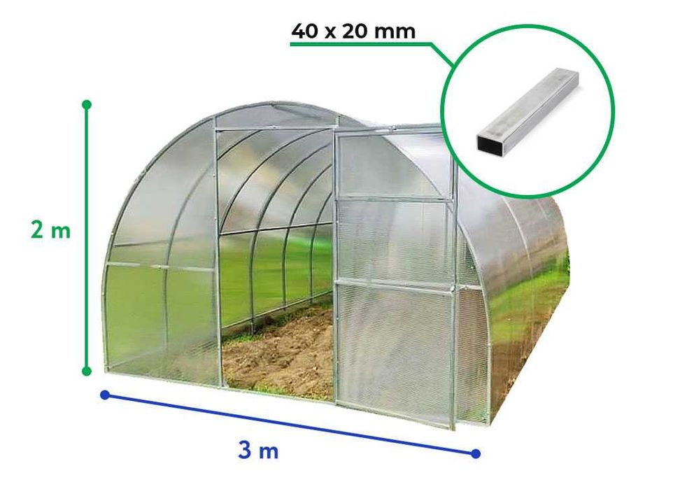 Szklarnia z poliwęglanu 3x4 3x6 3x8 3x10 3x12m pr. 40x20/20x20mm 4-6mm
