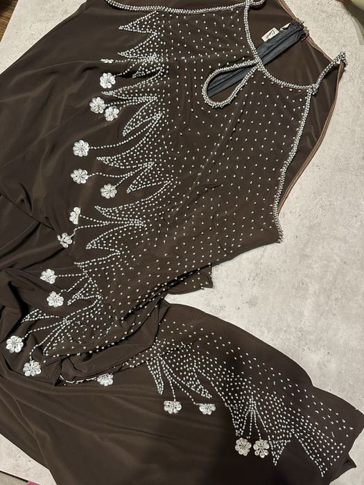 Długa brązowa sukienka na wesele, imprezę, studniówkę; koktajlowa XL