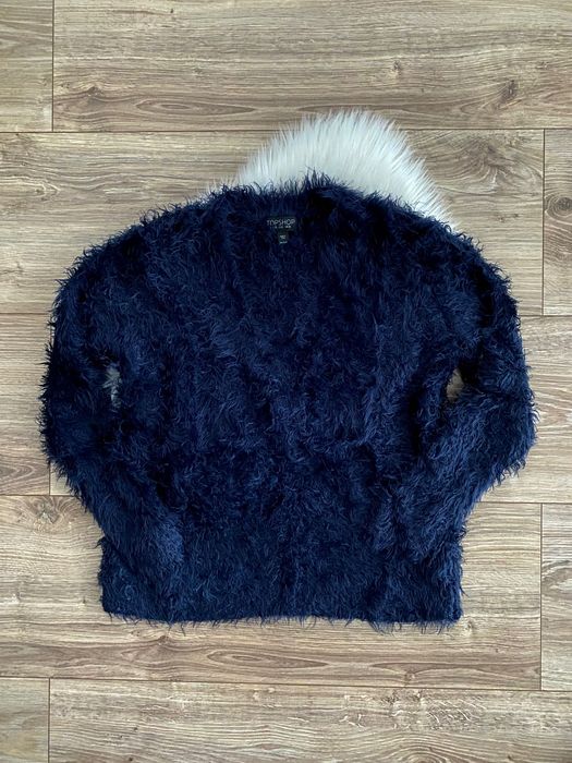Granatowy Włochaty Ciepły Sweter na Zimę Rozmiar M 38 Damski