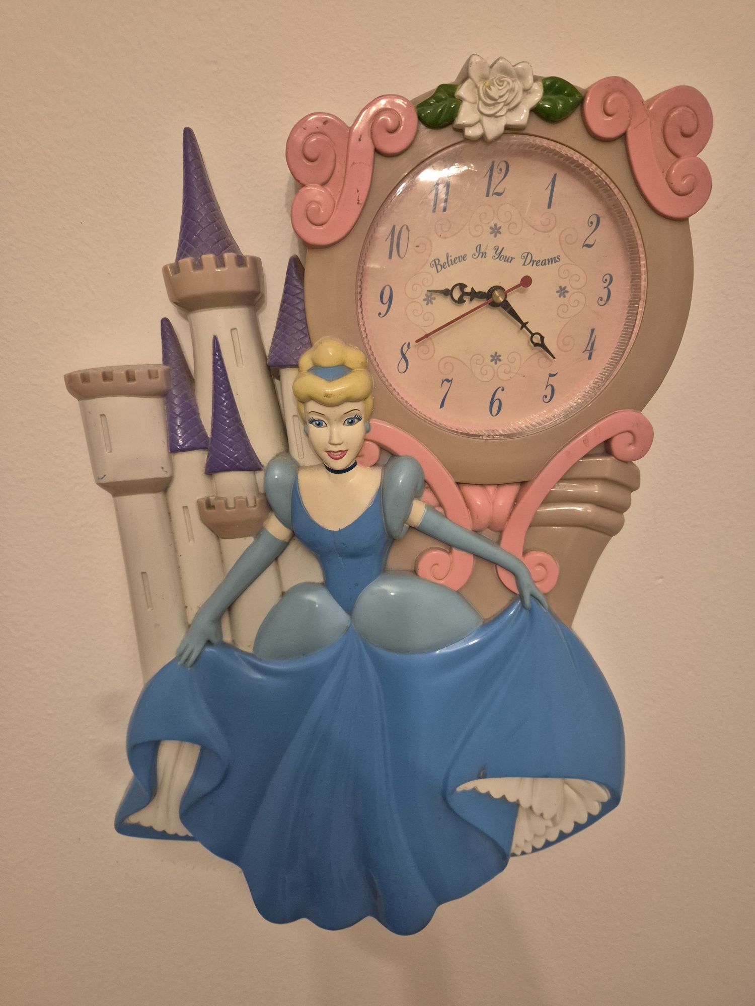 Zegar ścienny, zegarek,zamek, księżniczki Disney kopciuszek