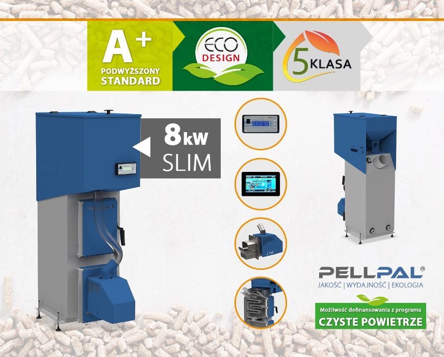 Kocioł c.o. na pellet 8kW PellPal Dotacja 5 klasa Ekodesign
