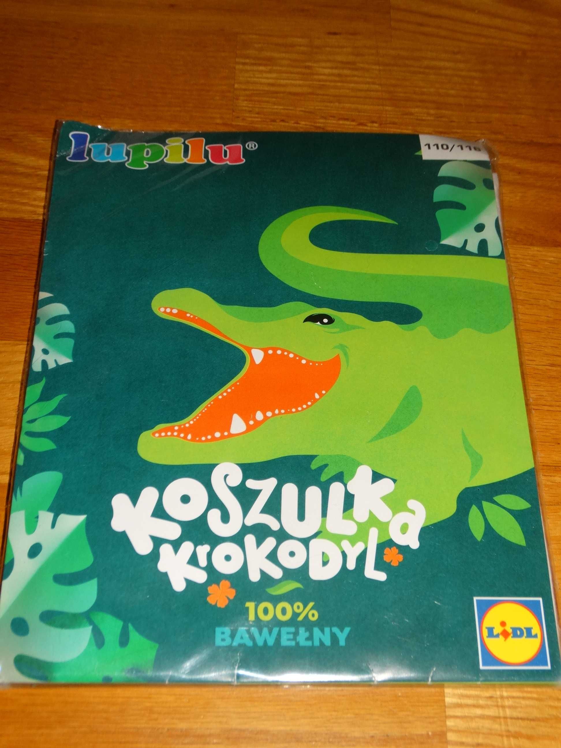 Koszulka biała T-shirt dziecięcy krokodyl krótki rękaw 110/116 Lupilu