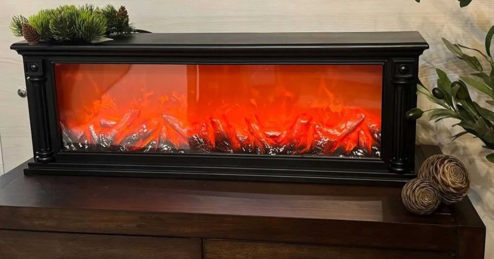 Dekoracyjna lampa zimowa 58 cm • Kominek LED • Efekt płomienia