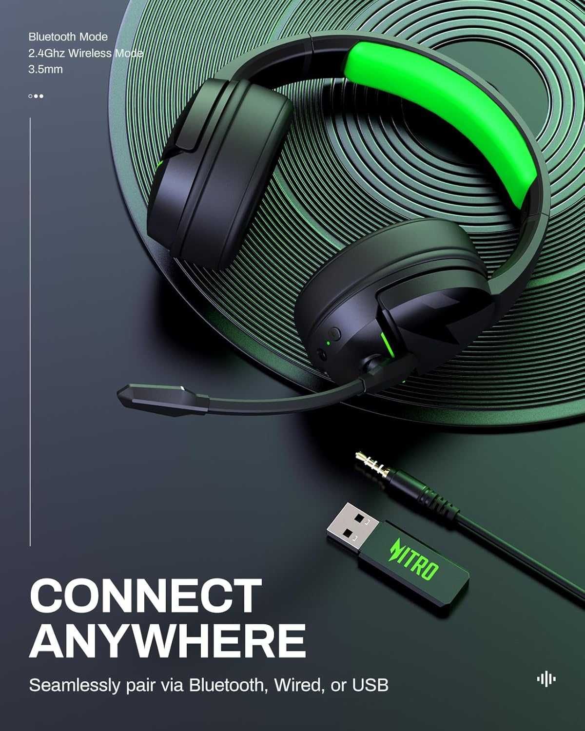 Наушники Acer Nitro Gaming Headset K2 Dynamic 50mm Drivers 100h Green
