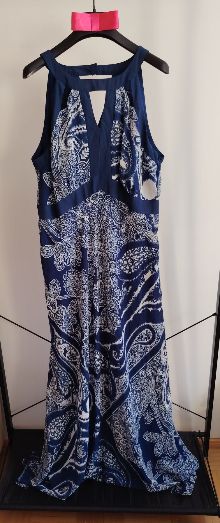 M&Co nowa granatowo maxi sukienka białe wzory 44