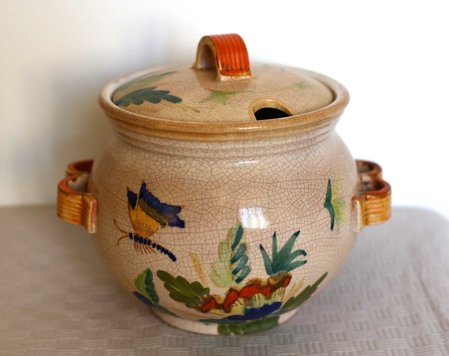 Duża ceramiczna waza malowana retro vintage PRL