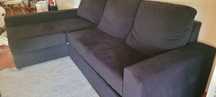 Sofá Preto com Chaise Longue em Camurça | Sofá-Cama com Arrumação