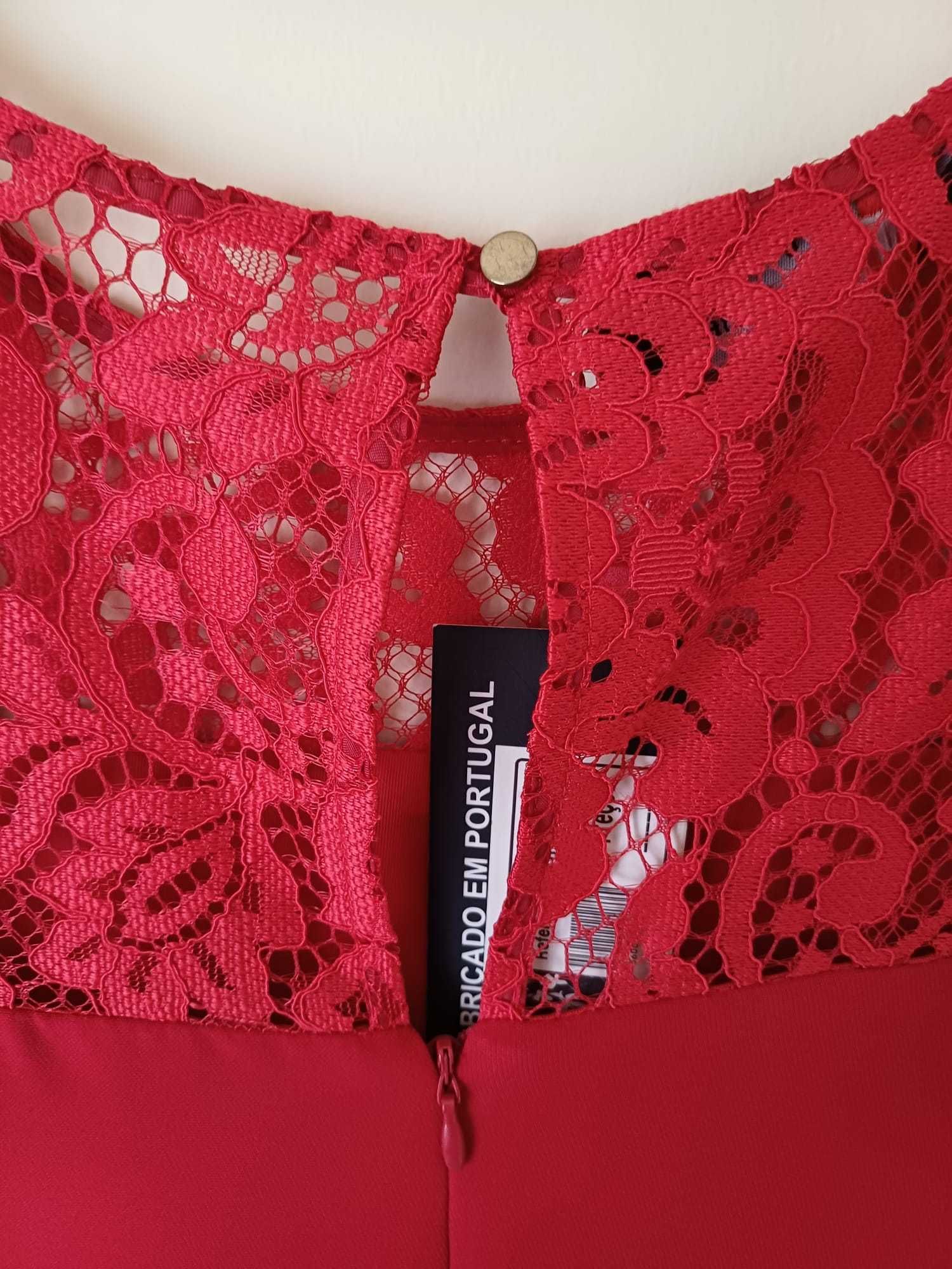 Vestido vermelho formal com renda novo com etiqueta - Novas Tendências