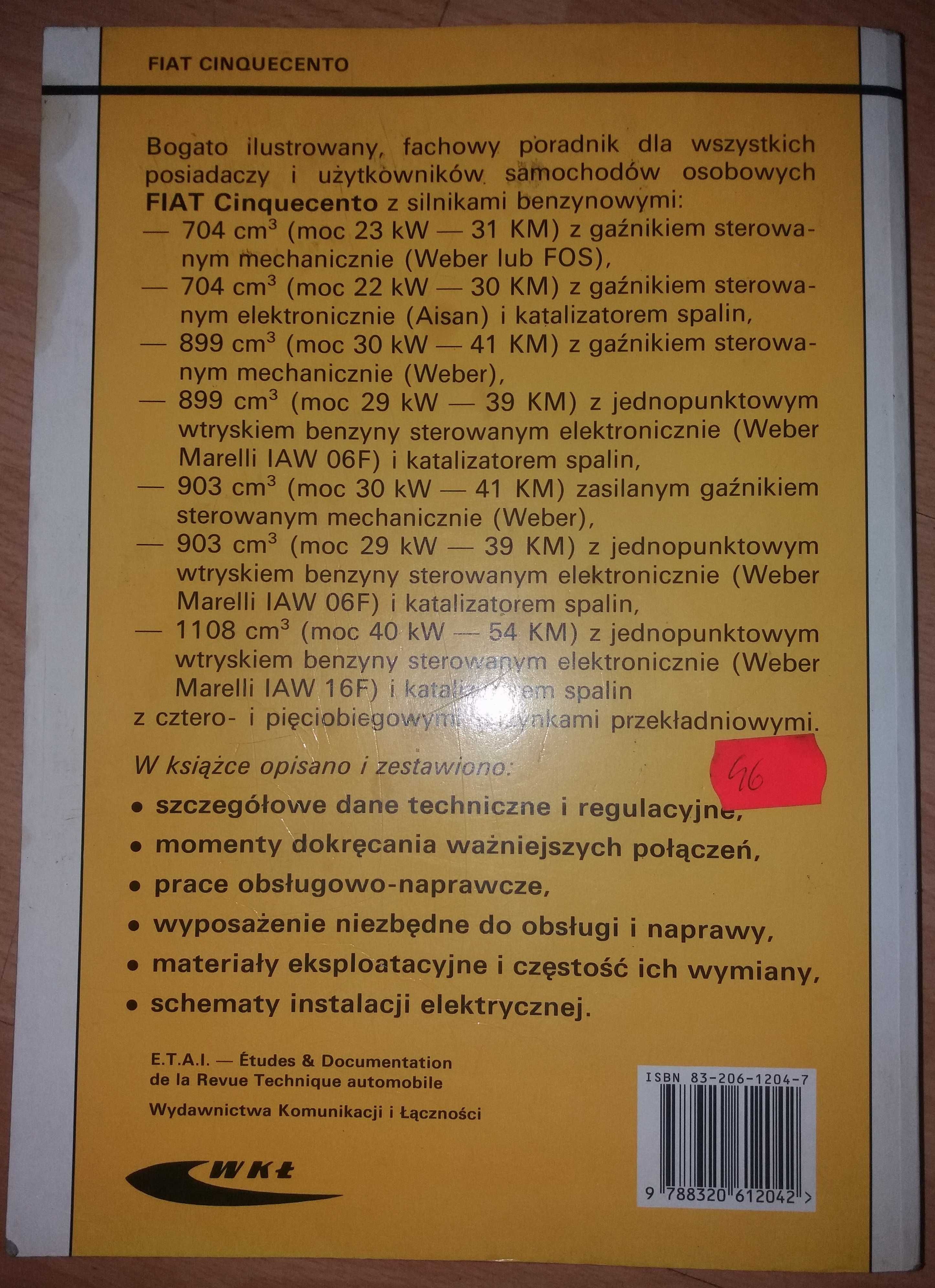 Fiat Cinquecento naprawa fachowy poradnik bogato ilustrowany WKŁ