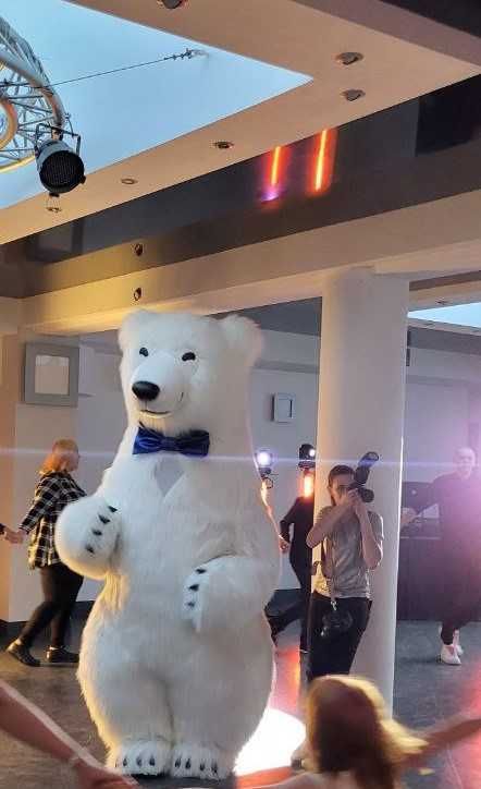 Biały Miś Barni żywa maskotka na imprezę