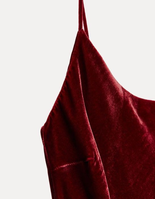 Sukienka Zara suknia L aksamitna długa slip dress czerwone wino wiśnia