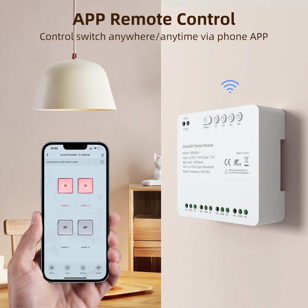 Tuya smart life 4-канальное умное реле, коммутатор, rf 433