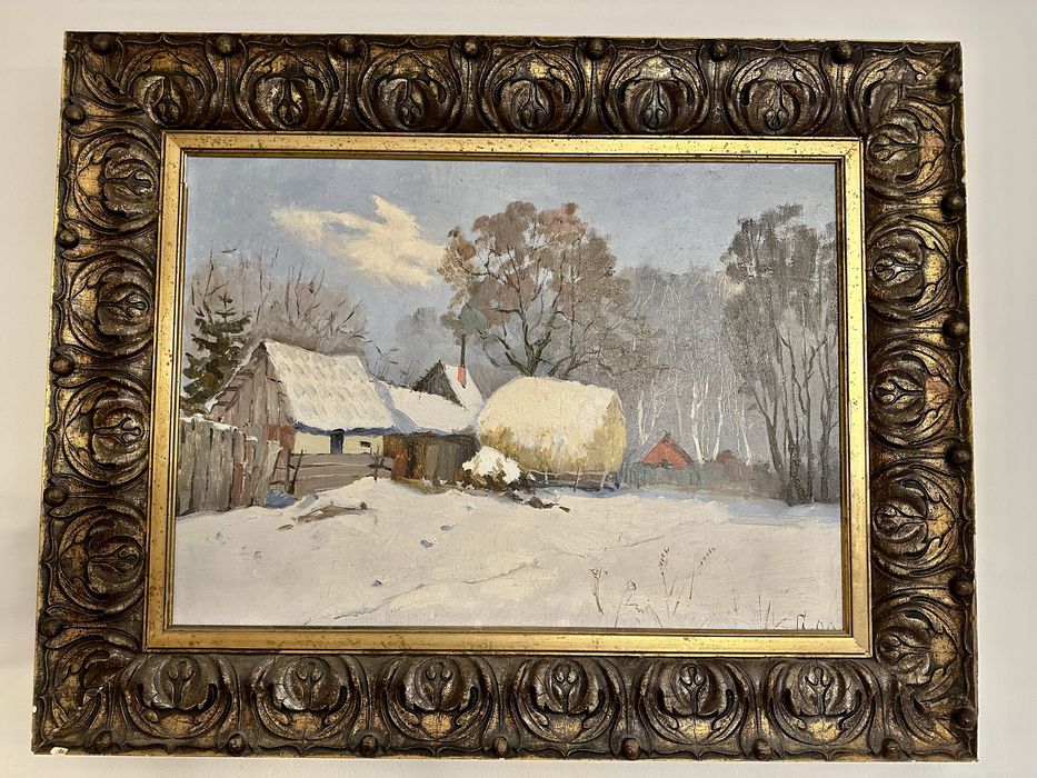 Obraz olejny „Zimowy Dworek” L. A. Surowgin, Moskwa 1980,