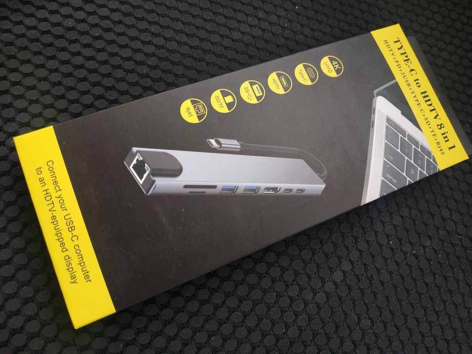 Док-станция 8-in-1 Type-C (HDMI/USBx2/RJ45/TypeC DATA/TypeC PD/SD/mSD)