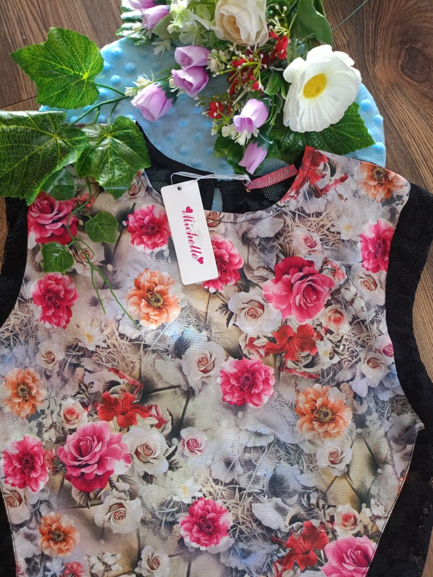 Bluzka top kwiaty koronka L/XL