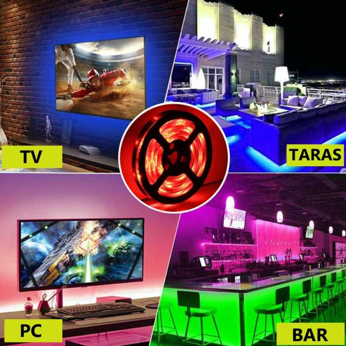 Taśma LEDY PREMIUM kolorowe RGB 5m + PILOT ! do pokoju salonu