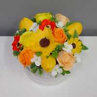 Flowerbox z kwiatów mydlanych XL - pomarańczowo - żółty