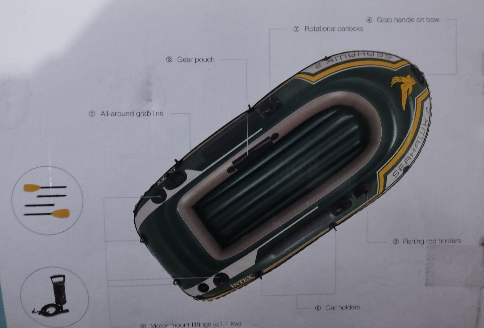 Двомісний надувний човен Intex Seahawk 2 Set, 236 х 114 см