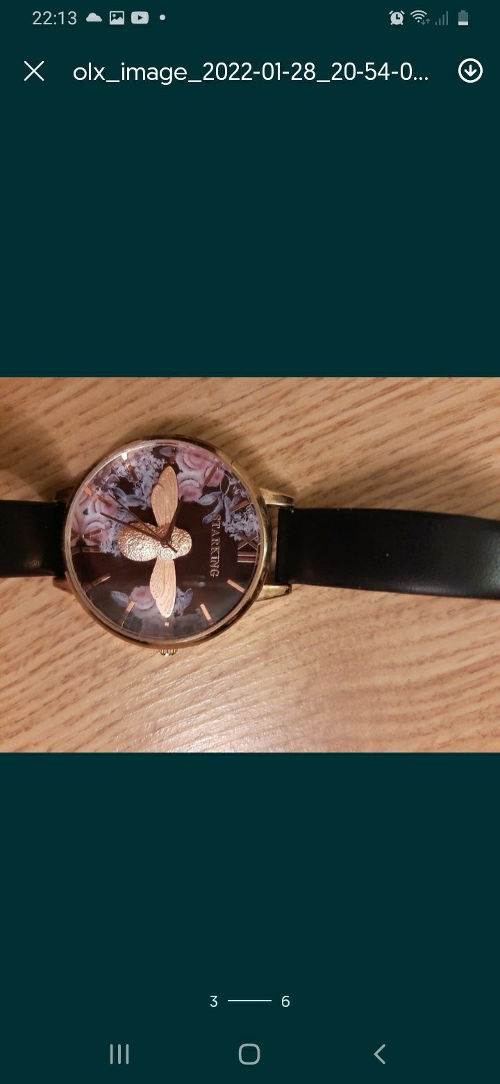 Zegarek damski na skórzanym pasku z ważką