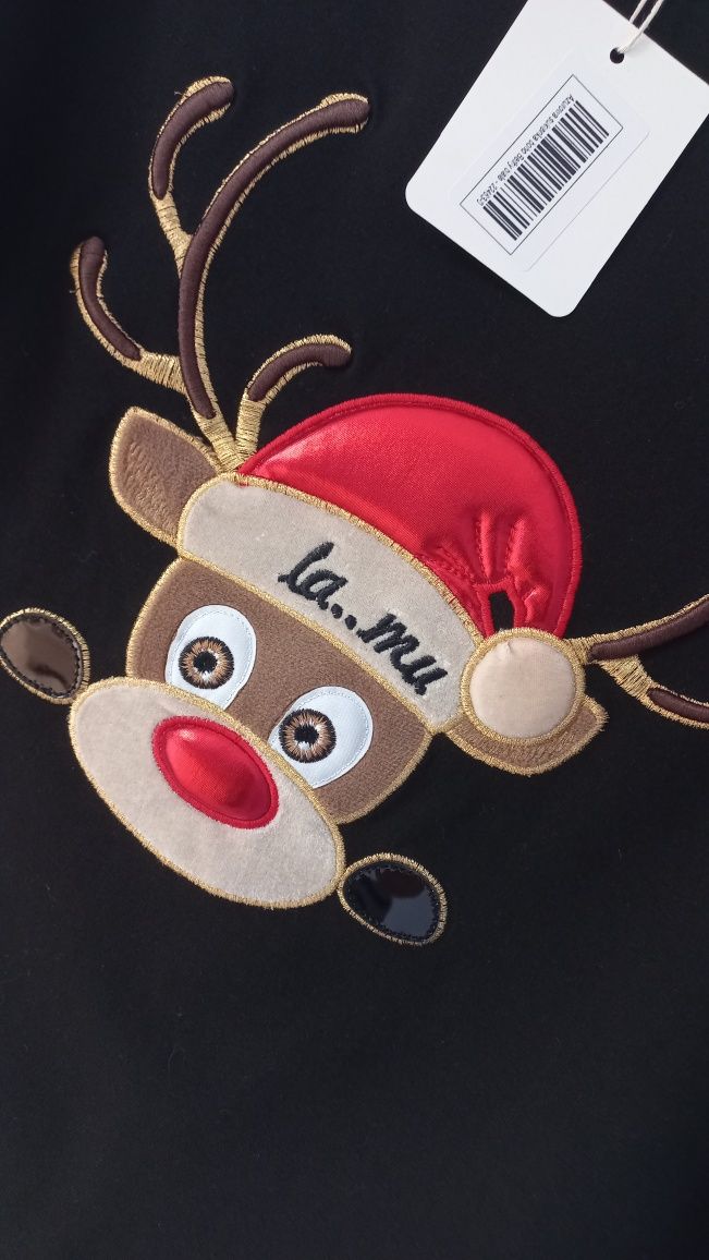 Christmas LA..MU bluzka bawełna  RUDOLF RENIFER CZARNY r.Uni ŚWIĘTA