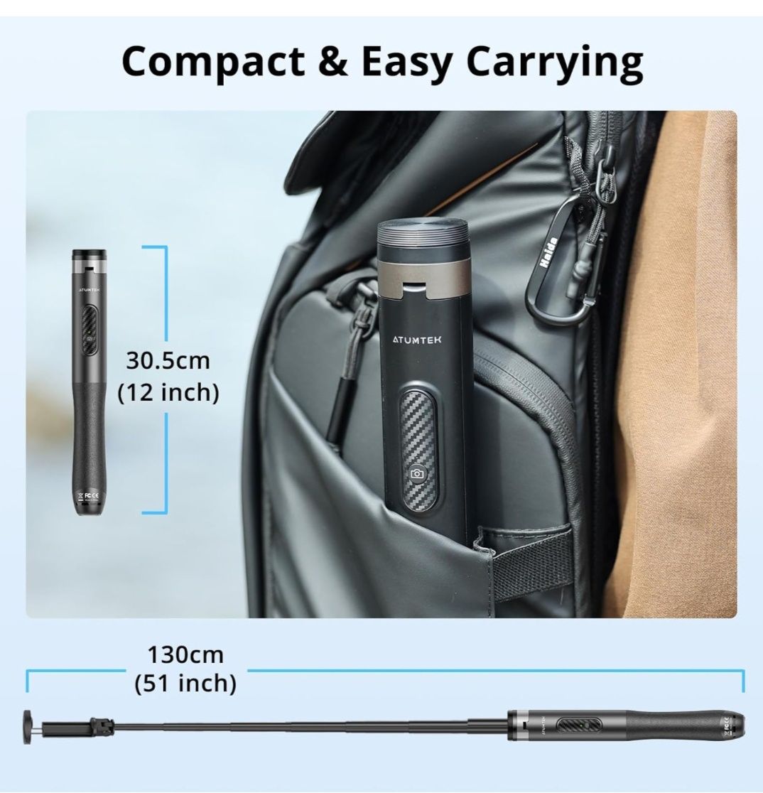 Statyw Selfie Stick, Uchwyt Tripod, z Pilotem, Bluetooth, do 130 cm, c