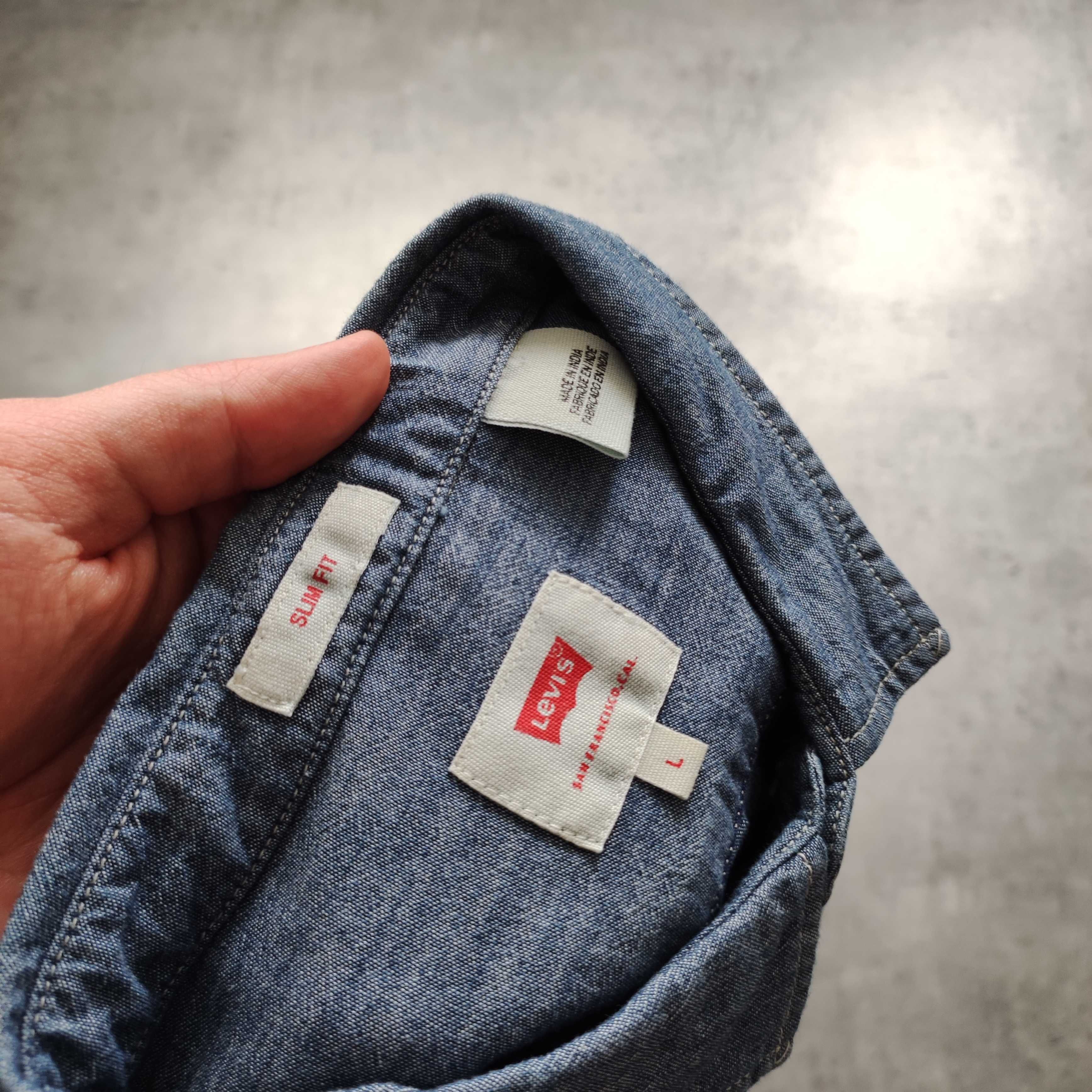 MĘSKA Elegancka Koszula PREMIUM Pocket Kieszonka Levis Bawełna Logo