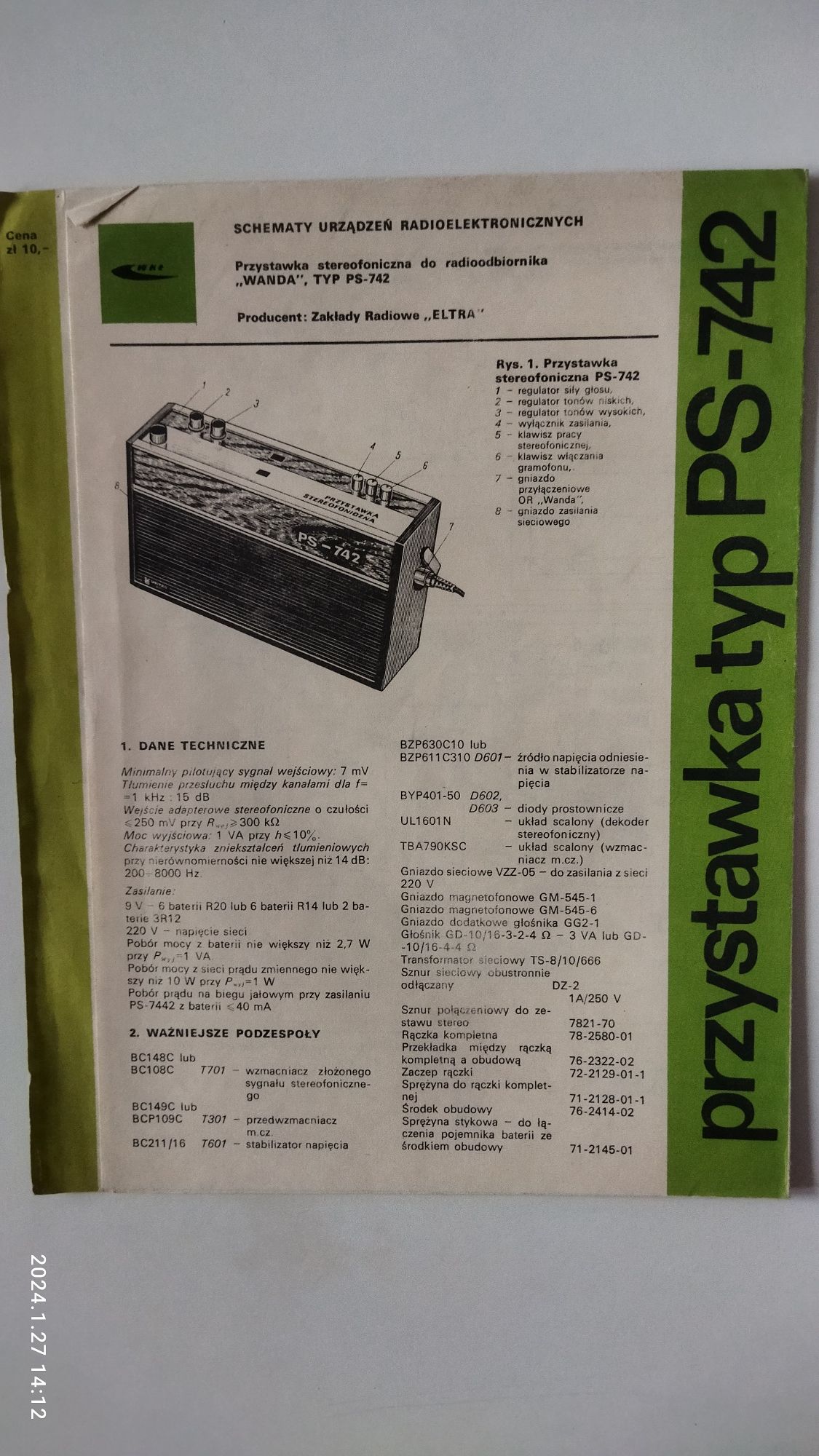 Schemat przystawka stereofoniczna typ PS-742