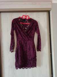 Seksowna sukienka koronkowa H&M kolor śliwka, r. XS, plecy koronka