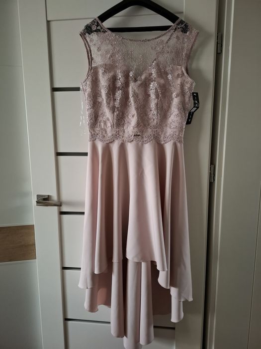 NOWA elegancka sukienka idealna na wesele, chrzciny pudrowy róż XXL 44