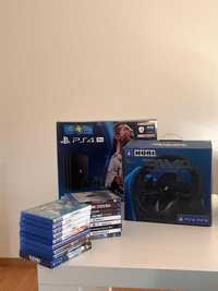 Ps4 pro+17 jogos+ volante Hori racing wheel apex+2 comandos