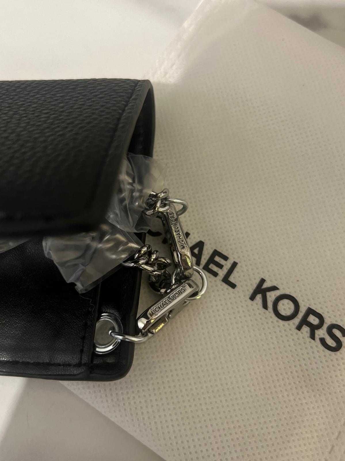 Michael Kors czarny portfel etui na karty card holder z łańcuszkiem
