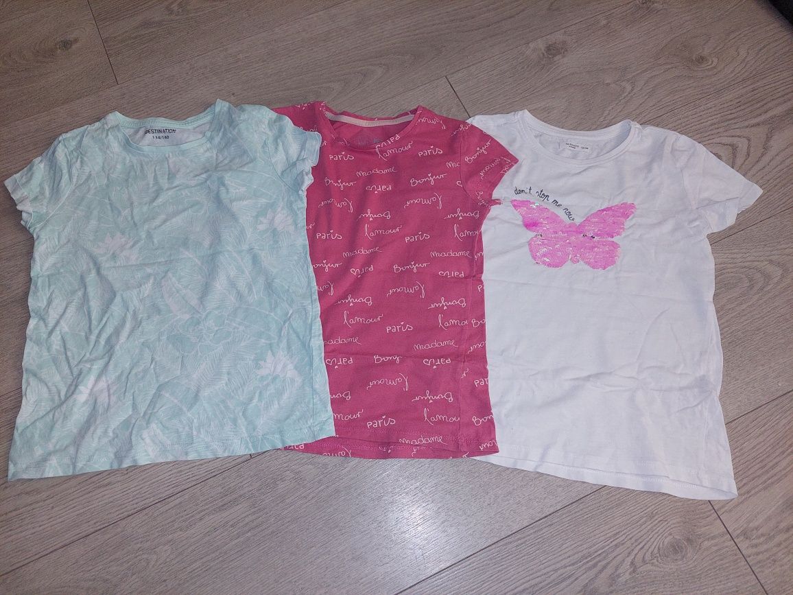 3x koszulki dla dziewczynki r.134