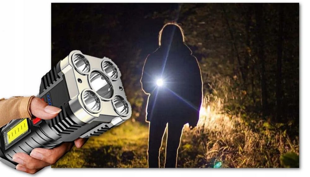 Latarka na akumulator ręczna szperacz LED COB USB mocna survival