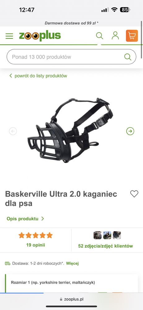 Baskerville Ultra 2.0 kaganiec fizjologiczny dla psa rozmiar 2