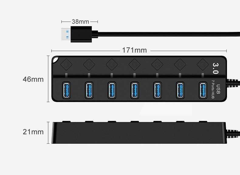 USB hub хаб 3.0 7 портов. Дополнительное питание.